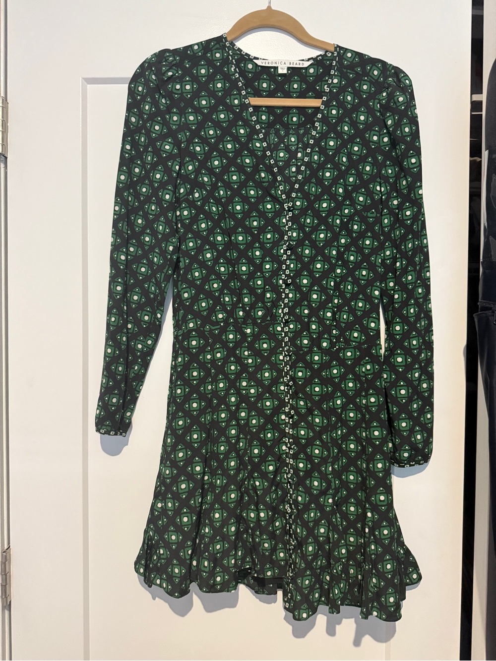 Veronica Beard Black and Green Geometric Print Dress